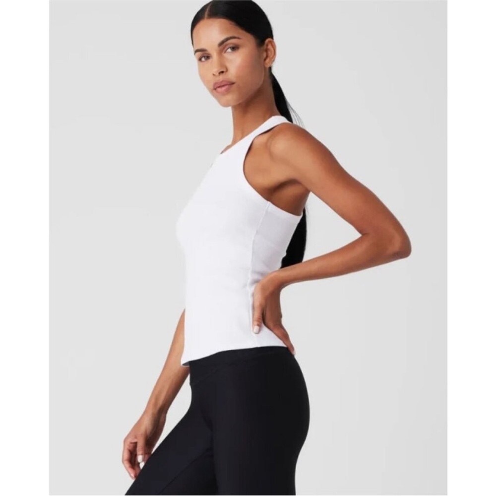 Alo Yoga Ribbed Aspire Full Length Tank White Women's Top